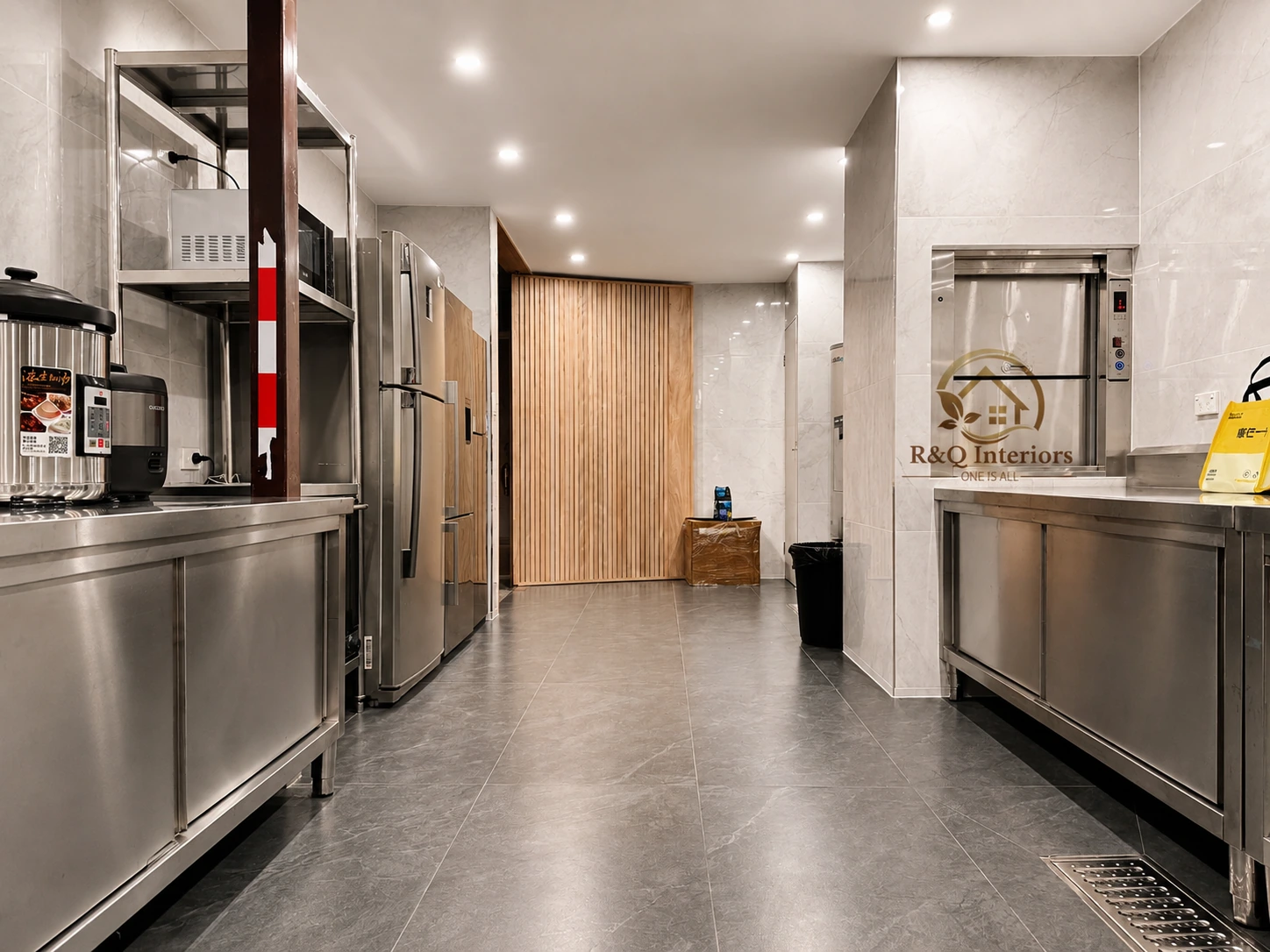 Silverwater back kitchen with the dedicated dumbwaiter lift that carries dishes up to the dining room